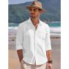imageCOOFANDY Men Linen Shirts Guayabera Cuban Shirts Long Sleeve Dress Shirts Beach Wedding ShirtsWhite