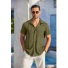 imageCOOFANDY Mens Casual Button Down Shirts Short Sleeve Textured Summer Beach Shirt with PocketArmy Green
