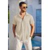 imageCOOFANDY Mens Casual Button Down Shirts Short Sleeve Textured Summer Beach Shirt with PocketBeige