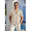 imageCOOFANDY Mens Casual Button Down Shirts Short Sleeve Textured Summer Beach Shirt with PocketBeige
