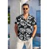 imageCOOFANDY Mens Casual Button Down Shirts Short Sleeve Textured Summer Beach Shirt with PocketBlackwhite Leaves