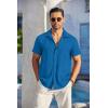 imageCOOFANDY Mens Casual Button Down Shirts Short Sleeve Textured Summer Beach Shirt with PocketBlue