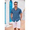 imageCOOFANDY Mens Casual Button Down Shirts Short Sleeve Textured Summer Beach Shirt with PocketDark Blue