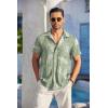 imageCOOFANDY Mens Casual Button Down Shirts Short Sleeve Textured Summer Beach Shirt with PocketGreenwhite Leaves