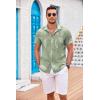 imageCOOFANDY Mens Casual Button Down Shirts Short Sleeve Textured Summer Beach Shirt with PocketGreenwhite Leaves