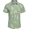 imageCOOFANDY Mens Casual Button Down Shirts Short Sleeve Textured Summer Beach Shirt with PocketGreenwhite Leaves