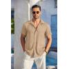 imageCOOFANDY Mens Casual Button Down Shirts Short Sleeve Textured Summer Beach Shirt with PocketKhaki