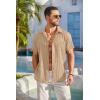 imageCOOFANDY Mens Casual Button Down Shirts Short Sleeve Textured Summer Beach Shirt with PocketKhaki