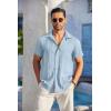 imageCOOFANDY Mens Casual Button Down Shirts Short Sleeve Textured Summer Beach Shirt with PocketLight Blue