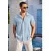 imageCOOFANDY Mens Casual Button Down Shirts Short Sleeve Textured Summer Beach Shirt with PocketLight Blue