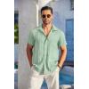 imageCOOFANDY Mens Casual Button Down Shirts Short Sleeve Textured Summer Beach Shirt with PocketLight Green