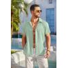 imageCOOFANDY Mens Casual Button Down Shirts Short Sleeve Textured Summer Beach Shirt with PocketLight Green