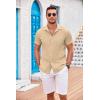imageCOOFANDY Mens Casual Button Down Shirts Short Sleeve Textured Summer Beach Shirt with PocketLight Khaki