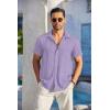 imageCOOFANDY Mens Casual Button Down Shirts Short Sleeve Textured Summer Beach Shirt with PocketLight Purple