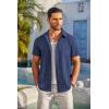 imageCOOFANDY Mens Casual Button Down Shirts Short Sleeve Textured Summer Beach Shirt with PocketNavy Blue