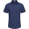 imageCOOFANDY Mens Casual Button Down Shirts Short Sleeve Textured Summer Beach Shirt with PocketNavy Blue