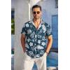 imageCOOFANDY Mens Casual Button Down Shirts Short Sleeve Textured Summer Beach Shirt with PocketNavywhite Leaves