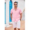 imageCOOFANDY Mens Casual Button Down Shirts Short Sleeve Textured Summer Beach Shirt with PocketPink