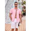imageCOOFANDY Mens Casual Button Down Shirts Short Sleeve Textured Summer Beach Shirt with PocketPink