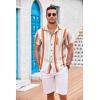 imageCOOFANDY Mens Casual Button Down Shirts Short Sleeve Textured Summer Beach Shirt with PocketRainbow Stripes
