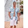 imageCOOFANDY Mens Casual Button Down Shirts Short Sleeve Textured Summer Beach Shirt with PocketWhiteblue Leaves