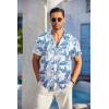 imageCOOFANDY Mens Casual Button Down Shirts Short Sleeve Textured Summer Beach Shirt with PocketWhiteblue Leaves