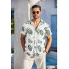 imageCOOFANDY Mens Casual Button Down Shirts Short Sleeve Textured Summer Beach Shirt with PocketWhitegreen Leaves