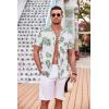 imageCOOFANDY Mens Casual Button Down Shirts Short Sleeve Textured Summer Beach Shirt with PocketWhitegreen Leaves