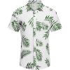 imageCOOFANDY Mens Casual Button Down Shirts Short Sleeve Textured Summer Beach Shirt with PocketWhitegreen Leaves