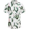 imageCOOFANDY Mens Casual Button Down Shirts Short Sleeve Textured Summer Beach Shirt with PocketWhitegreen Pink Leaves