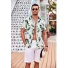 imageCOOFANDY Mens Casual Button Down Shirts Short Sleeve Textured Summer Beach Shirt with PocketWhitegreen Pink Leaves