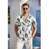 imageCOOFANDY Mens Casual Button Down Shirts Short Sleeve Textured Summer Beach Shirt with PocketWhitegreen Pink Leaves