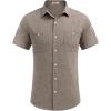 imageCOOFANDY Mens Linen Shirt Beach Summer Short Sleeve Button Down Casual ShirtsBrown