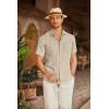 imageCOOFANDY Mens Linen Shirt Beach Summer Short Sleeve Button Down Casual ShirtsShallow Coffee