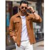 imageCOOFANDY Mens Shirt Jacket Long Sleeve Overshirt Casual Button Down Shacket Thermal Shirts with PocketsLight Brown