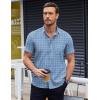 imageCOOFANDY Mens Short Sleeve Button Down Shirts Wrinkle Free Dress Shirts Casual Polka Dot Print Shirt with PocketBlue Plaid