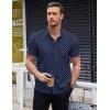 imageCOOFANDY Mens Short Sleeve Button Down Shirts Wrinkle Free Dress Shirts Casual Polka Dot Print Shirt with PocketBluerhombic