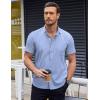 imageCOOFANDY Mens Short Sleeve Button Down Shirts Wrinkle Free Dress Shirts Casual Polka Dot Print Shirt with PocketClear Blue