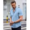 imageCOOFANDY Mens Short Sleeve Button Down Shirts Wrinkle Free Dress Shirts Casual Polka Dot Print Shirt with PocketLight Bluerhombic