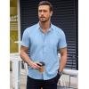 imageCOOFANDY Mens Short Sleeve Button Down Shirts Wrinkle Free Dress Shirts Casual Polka Dot Print Shirt with PocketLight Bluerhombic