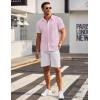 imageCOOFANDY Mens Short Sleeve Button Down Shirts Wrinkle Free Dress Shirts Casual Polka Dot Print Shirt with PocketPink