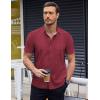 imageCOOFANDY Mens Short Sleeve Button Down Shirts Wrinkle Free Dress Shirts Casual Polka Dot Print Shirt with PocketWine Red