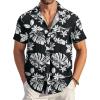 imageCOOFANDY Mens Casual Button Down Shirts Short Sleeve Textured Summer Beach Shirt with PocketBlackwhite Leaves