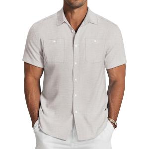 imageCOOFANDY Mens Linen Shirt Beach Summer Short Sleeve Button Down Casual ShirtsWhite