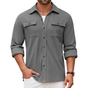imageCOOFANDY Mens Shirt Jacket Long Sleeve Overshirt Casual Button Down Shacket Thermal Shirts with PocketsDark Grey