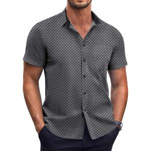 imageCOOFANDY Mens Short Sleeve Button Down Shirts Wrinkle Free Dress Shirts Casual Polka Dot Print Shirt with PocketBlackwindmill