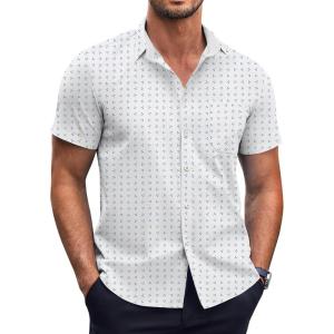 imageCOOFANDY Mens Short Sleeve Button Down Shirts Wrinkle Free Dress Shirts Casual Polka Dot Print Shirt with PocketWhiteclover