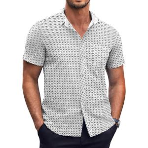 imageCOOFANDY Mens Short Sleeve Button Down Shirts Wrinkle Free Dress Shirts Casual Polka Dot Print Shirt with PocketWhitewindmill