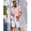 imageCOOFANDY Mens Button Down Shirt Short Sleeve Casual Shirts Beach Summer Shirts Wedding Vacation ShirtsPink