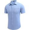 imageCOOFANDY Mens Casual Button Down Shirts Short Sleeve Linen Shirts Summer Beach Dress ShirtLight Blue